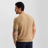 mutual weave Henley Mens Crew Neck Short Sleeve Pullover Sweater