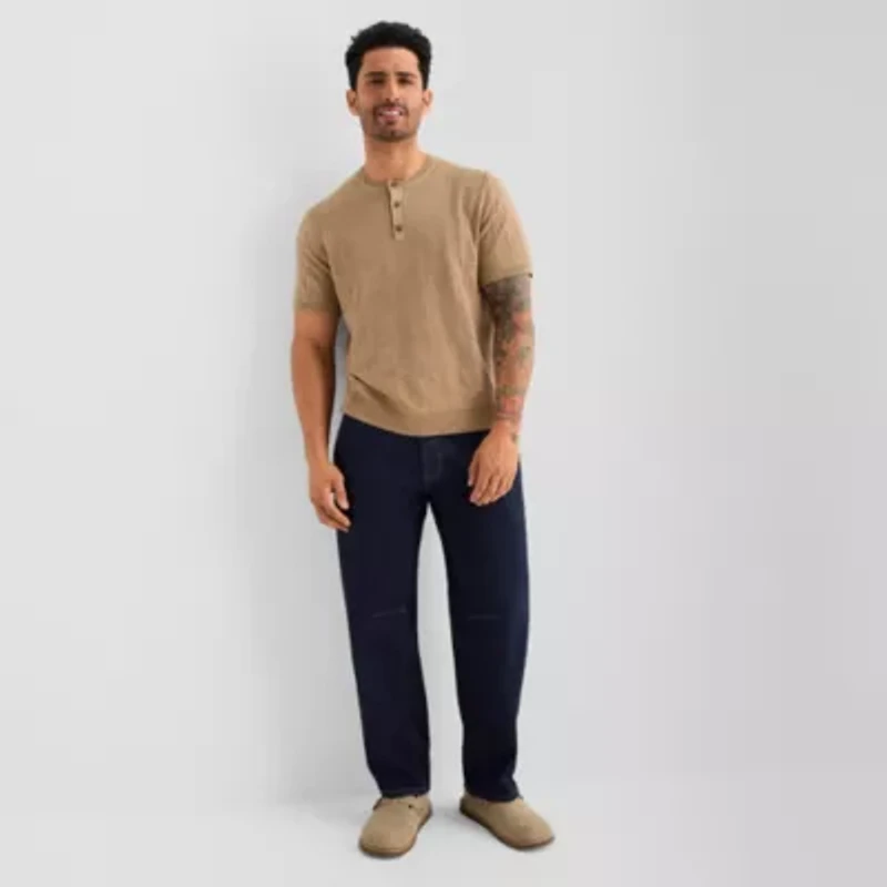 mutual weave Henley Mens Crew Neck Short Sleeve Pullover Sweater