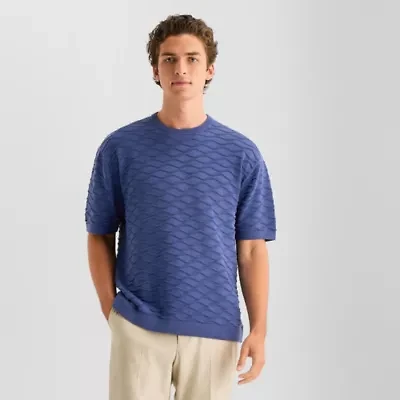 J. Ferrar Textured Mens Crew Neck Short Sleeve Pullover Sweater