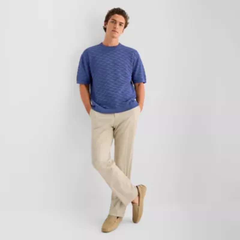 J. Ferrar Textured Mens Crew Neck Short Sleeve Pullover Sweater