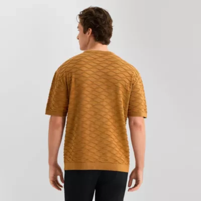 J. Ferrar Textured Mens Crew Neck Short Sleeve Pullover Sweater