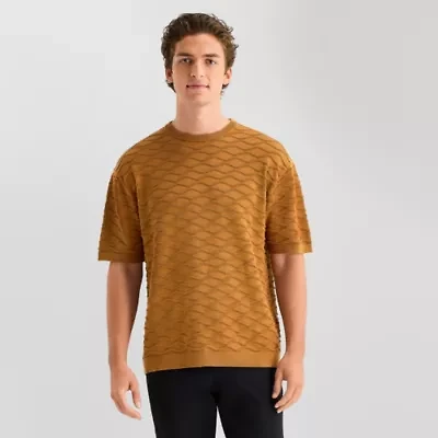 J. Ferrar Textured Mens Crew Neck Short Sleeve Pullover Sweater