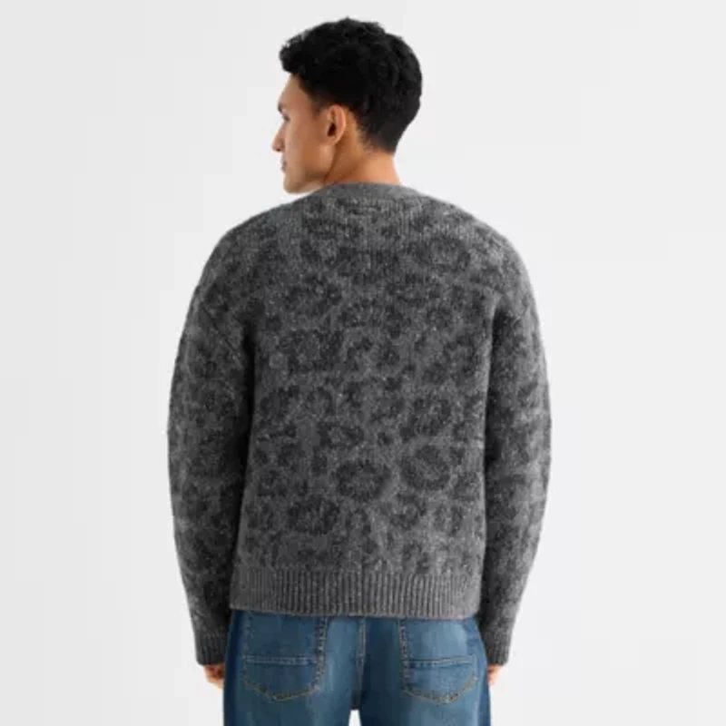 Arizona Mens V Neck Long Sleeve Button Animal Cardigan