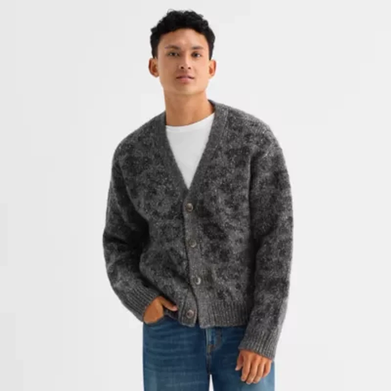 Arizona Mens V Neck Long Sleeve Button Animal Cardigan