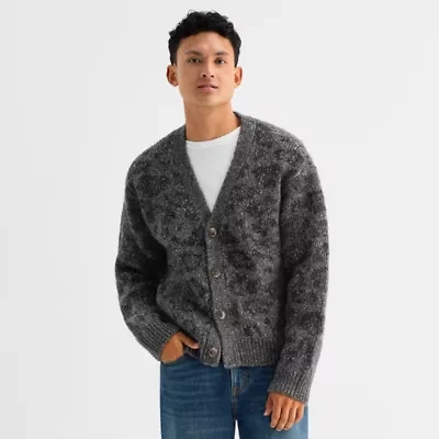 Arizona Mens V Neck Long Sleeve Button Animal Cardigan