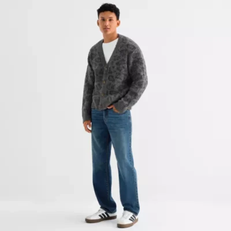 Arizona Mens V Neck Long Sleeve Button Animal Cardigan