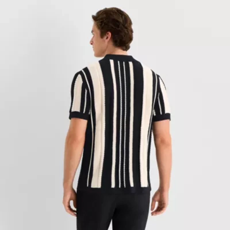 J. Ferrar Mens Short Sleeve Button Polo Sweater