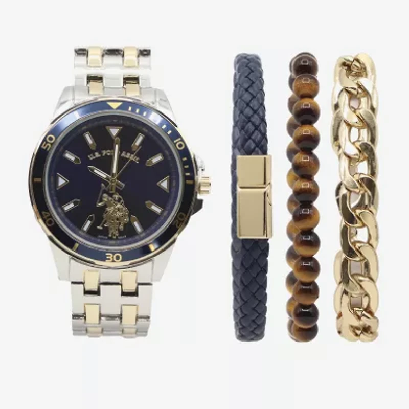 U.S. Polo Assn. Mens Two Tone 4-pc. Watch Boxed Set Usc20295jc