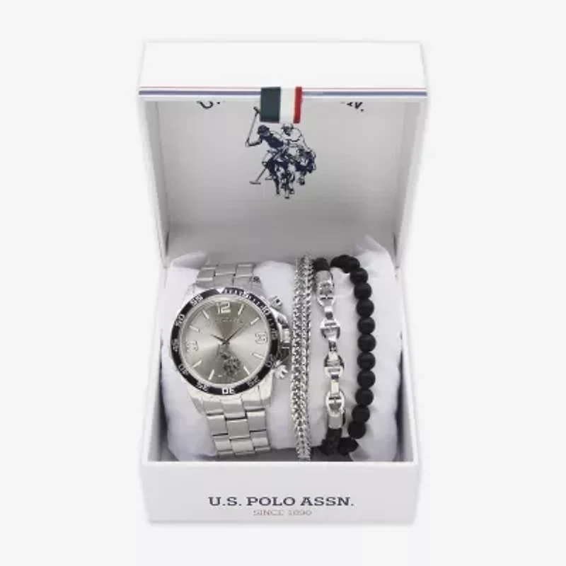 U.S. Polo Assn. Mens Silver Tone 4-pc. Watch Boxed Set Usc20296jc