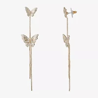 JS Jessica Simpson Gold Tone Womens Crystal Butterfly Drop Earrings