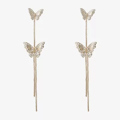 JS Jessica Simpson Gold Tone Womens Crystal Butterfly Drop Earrings