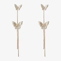 JS Jessica Simpson Gold Tone Womens Crystal Butterfly Drop Earrings