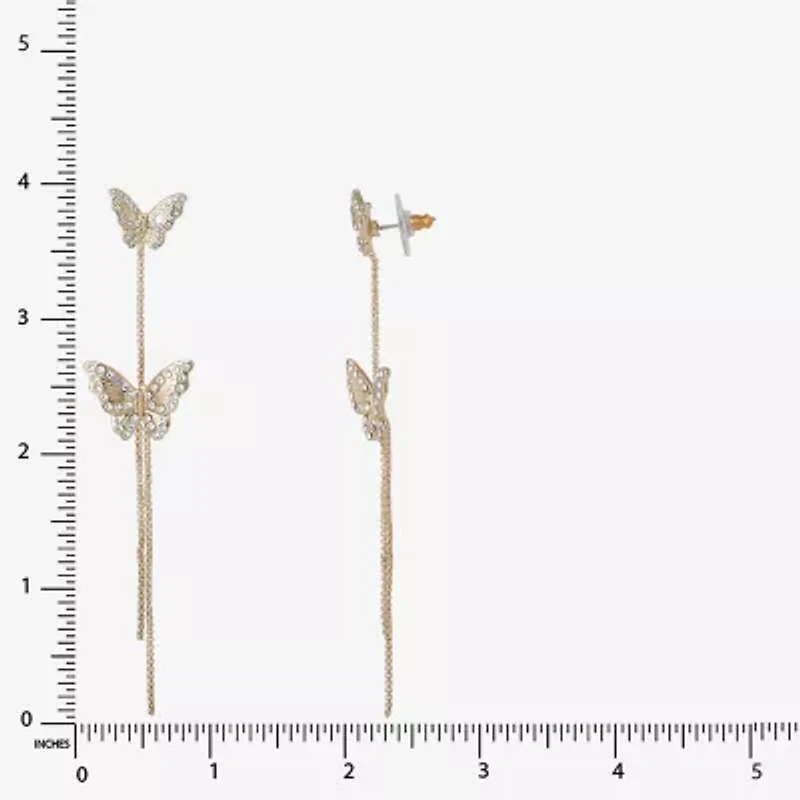 JS Jessica Simpson Gold Tone Womens Crystal Butterfly Drop Earrings