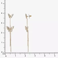 JS Jessica Simpson Gold Tone Womens Crystal Butterfly Drop Earrings