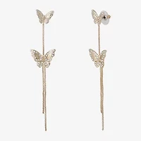 JS Jessica Simpson Gold Tone Womens Crystal Butterfly Drop Earrings