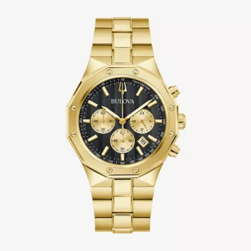 Bulova Prestige Mens Chronograph Gold Tone Stainless Steel Bracelet Watch 97b232