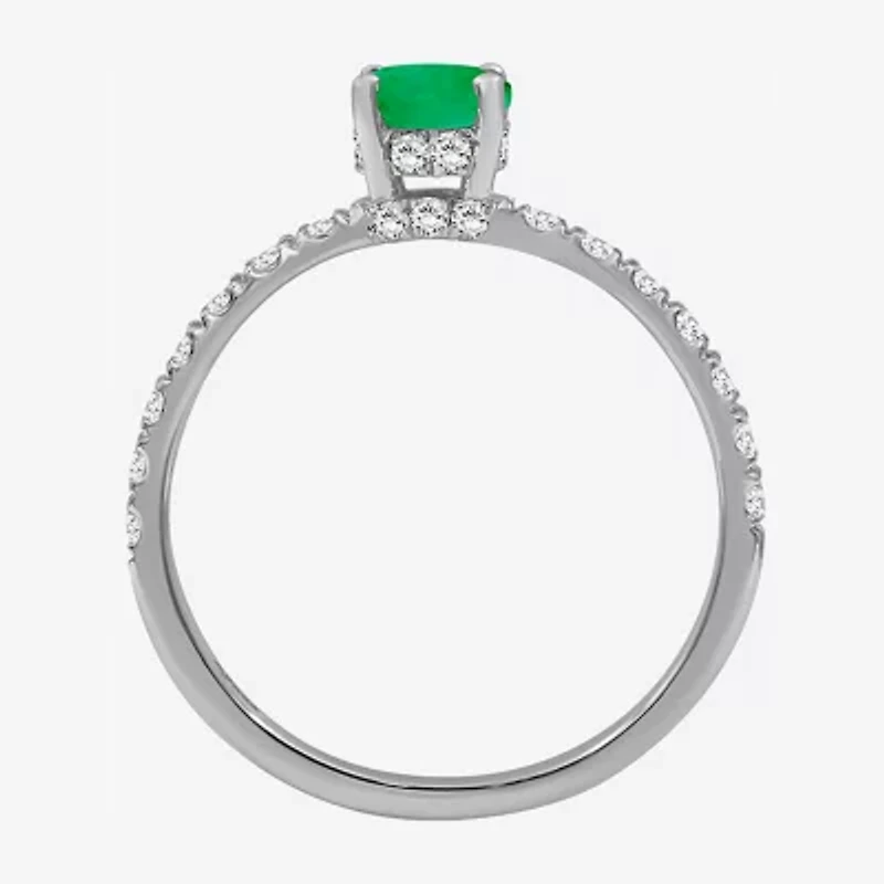 Womens 2 CT. T.W. Genuine Green Emerald 10K White Gold Round Cocktail Ring