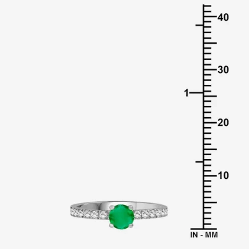 Womens 2 CT. T.W. Genuine Green Emerald 10K White Gold Round Cocktail Ring