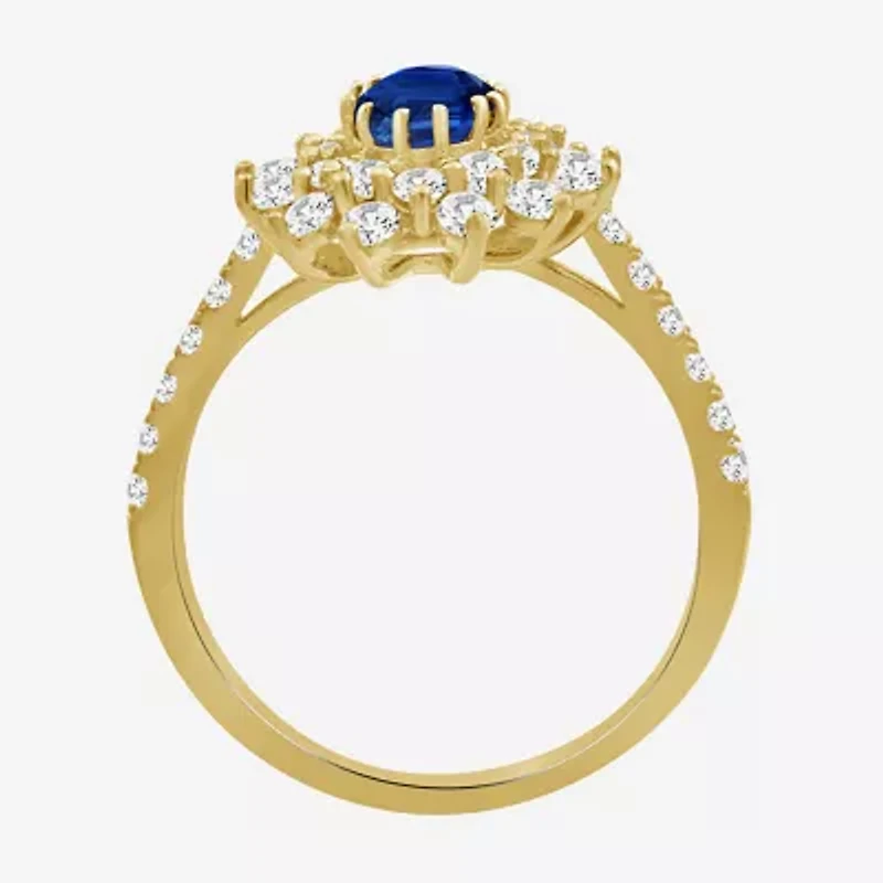 Womens 3 3/4 CT. T.W. Genuine Blue Sapphire 10K Gold Oval Halo Cocktail Ring