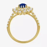 Womens 3 3/4 CT. T.W. Genuine Blue Sapphire 10K Gold Oval Halo Cocktail Ring