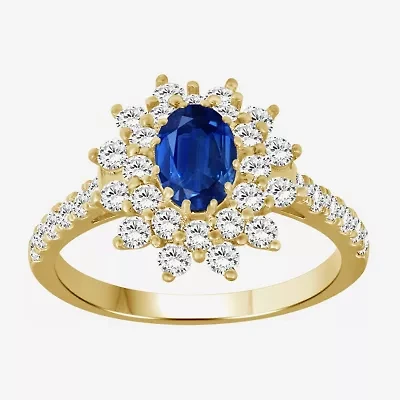 Womens 3 3/4 CT. T.W. Genuine Blue Sapphire 10K Gold Oval Halo Cocktail Ring