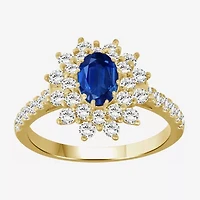 Womens 3 3/4 CT. T.W. Genuine Blue Sapphire 10K Gold Oval Halo Cocktail Ring