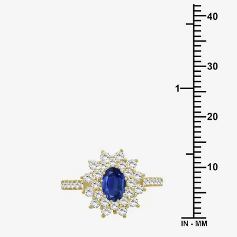 Womens 3 3/4 CT. T.W. Genuine Blue Sapphire 10K Gold Oval Halo Cocktail Ring