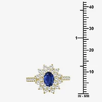 Womens 3 3/4 CT. T.W. Genuine Blue Sapphire 10K Gold Oval Halo Cocktail Ring