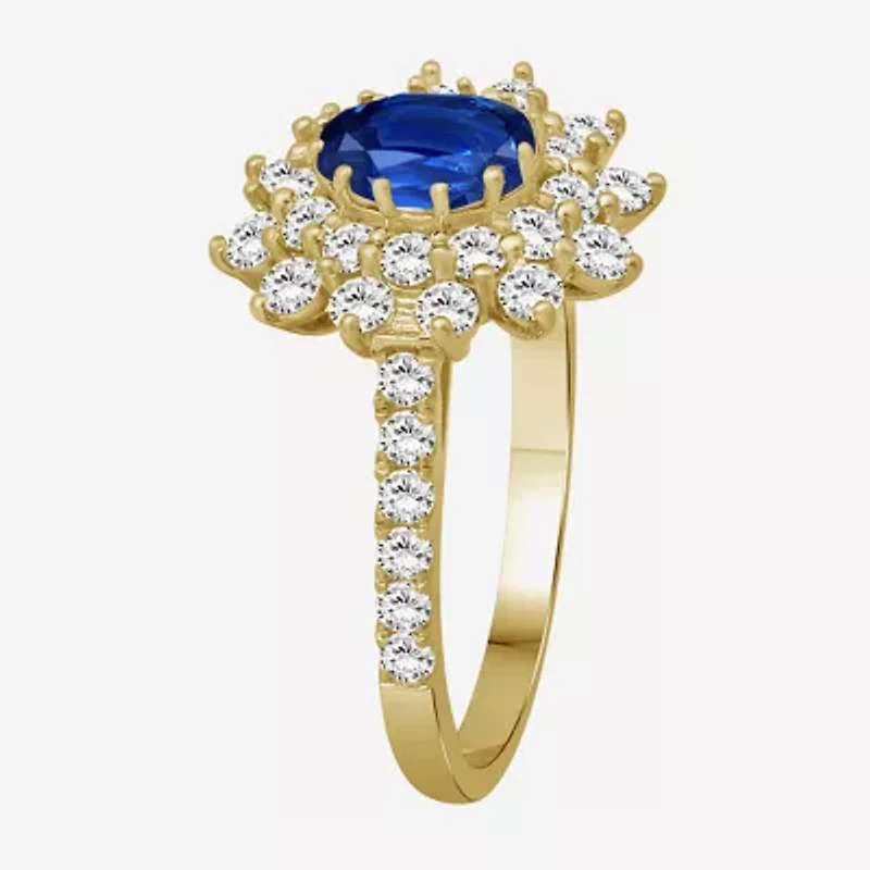 Womens 3 3/4 CT. T.W. Genuine Blue Sapphire 10K Gold Oval Halo Cocktail Ring