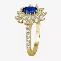 Womens 3 3/4 CT. T.W. Genuine Blue Sapphire 10K Gold Oval Halo Cocktail Ring