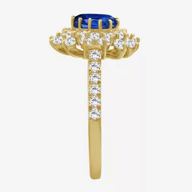 Womens 3 3/4 CT. T.W. Genuine Blue Sapphire 10K Gold Oval Halo Cocktail Ring