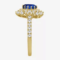 Womens 3 3/4 CT. T.W. Genuine Blue Sapphire 10K Gold Oval Halo Cocktail Ring