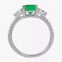 Womens 2 3/4 CT. T.W. Genuine Green Emerald 10K White Gold 3-Stone Cocktail Ring