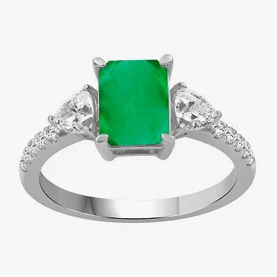 Womens 2 3/4 CT. T.W. Genuine Green Emerald 10K White Gold 3-Stone Cocktail Ring