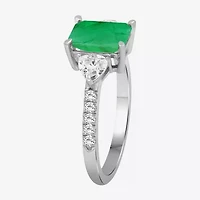 Womens 2 3/4 CT. T.W. Genuine Green Emerald 10K White Gold 3-Stone Cocktail Ring
