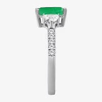 Womens 2 3/4 CT. T.W. Genuine Green Emerald 10K White Gold 3-Stone Cocktail Ring