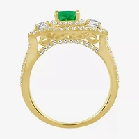 Womens 5 5/8 Ct. T.W. Genuine Green Emerald 10K Gold Halo Cocktail Ring