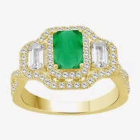 Womens 5 5/8 Ct. T.W. Genuine Green Emerald 10K Gold Halo Cocktail Ring