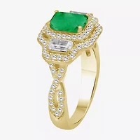 Womens 5 5/8 Ct. T.W. Genuine Green Emerald 10K Gold Halo Cocktail Ring