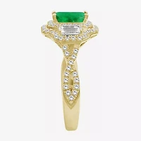 Womens 5 5/8 Ct. T.W. Genuine Green Emerald 10K Gold Halo Cocktail Ring