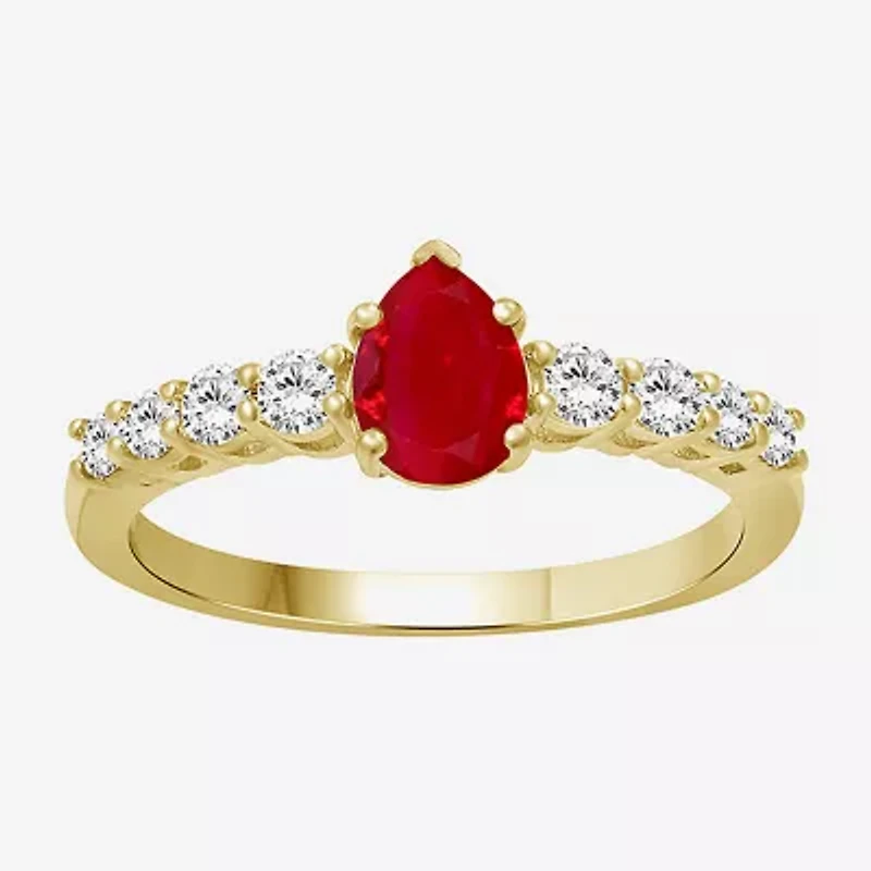 Womens 2 1/2 CT. T.W. Genuine Red Ruby 10K Gold Pear Cocktail Ring