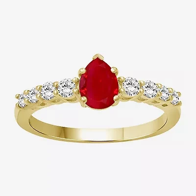 Womens 2 1/2 CT. T.W. Genuine Red Ruby 10K Gold Pear Cocktail Ring
