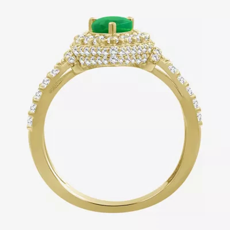 Womens 4 1/6 Ct. T.W. Genuine Green Emerald 10K Gold Pear Halo Cocktail Ring