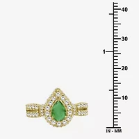 Womens 4 1/6 Ct. T.W. Genuine Green Emerald 10K Gold Pear Halo Cocktail Ring