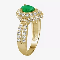 Womens 4 1/6 Ct. T.W. Genuine Green Emerald 10K Gold Pear Halo Cocktail Ring