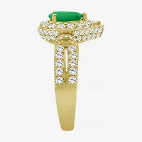 Womens 4 1/6 Ct. T.W. Genuine Green Emerald 10K Gold Pear Halo Cocktail Ring
