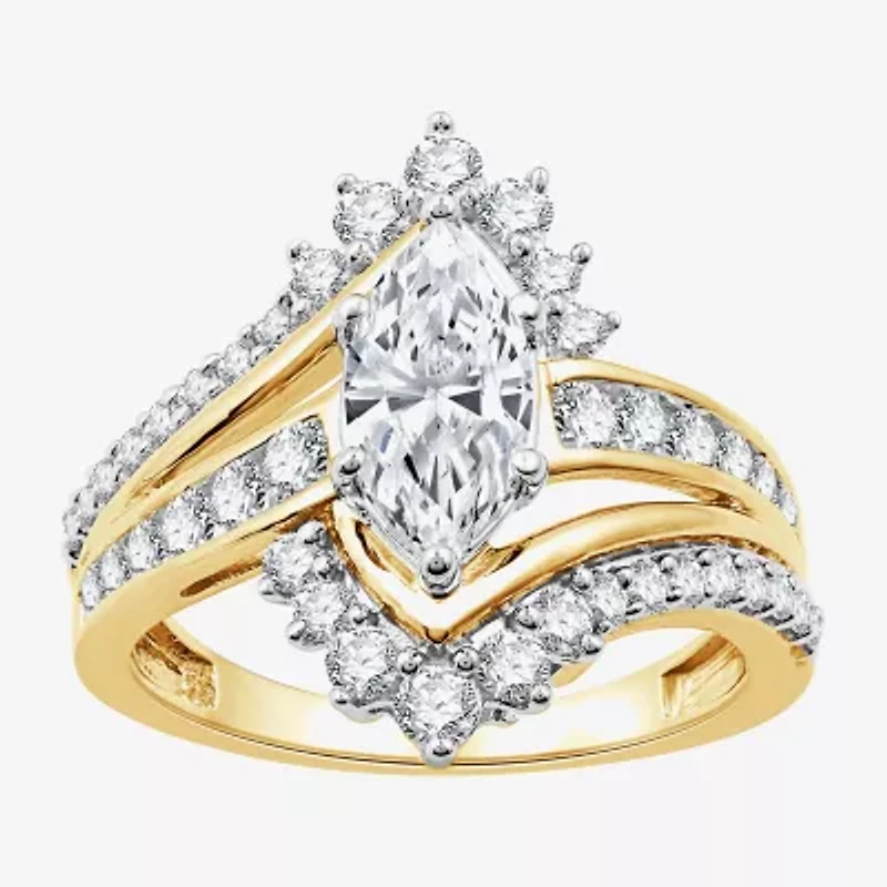 (G, Si1-Si2) Womens 1 3/4 CT. T.W. Lab Grown Yellow Diamond 10K Gold Marquise Bypass  Cocktail Ring