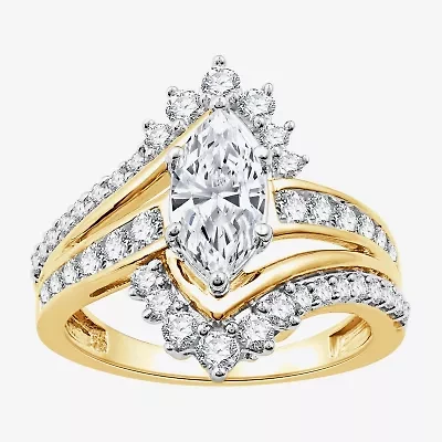(G, Si1-Si2) Womens 1 3/4 CT. T.W. Lab Grown Yellow Diamond 10K Gold Marquise Bypass  Cocktail Ring