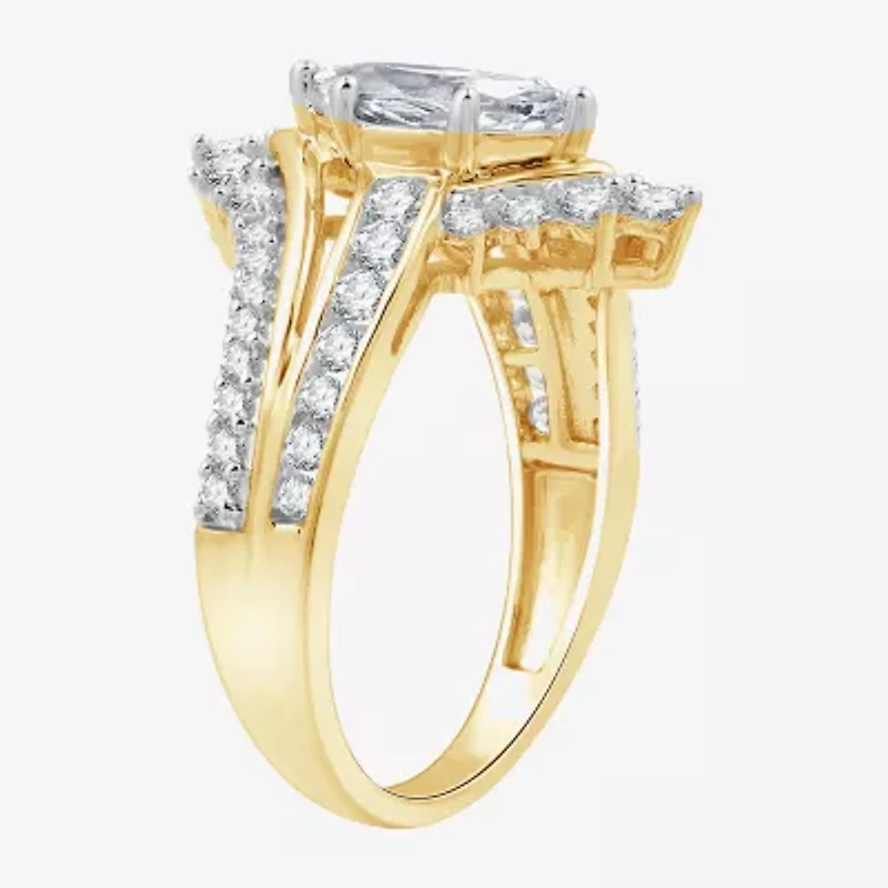 (G, Si1-Si2) Womens 1 3/4 CT. T.W. Lab Grown Yellow Diamond 10K Gold Marquise Bypass  Cocktail Ring