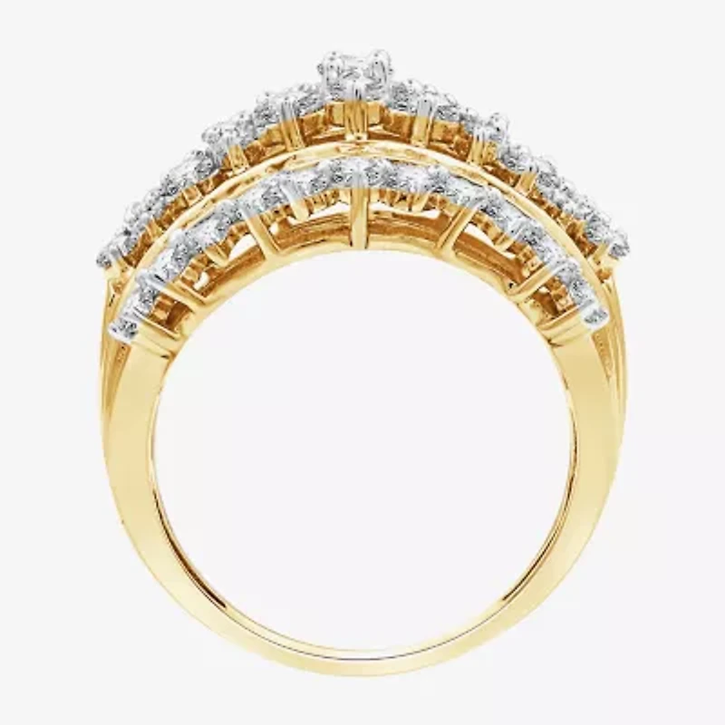(G, Si1-Si2) Womens 3 CT. T.W. Lab Grown White Diamond 10K Gold Cluster Cocktail Ring